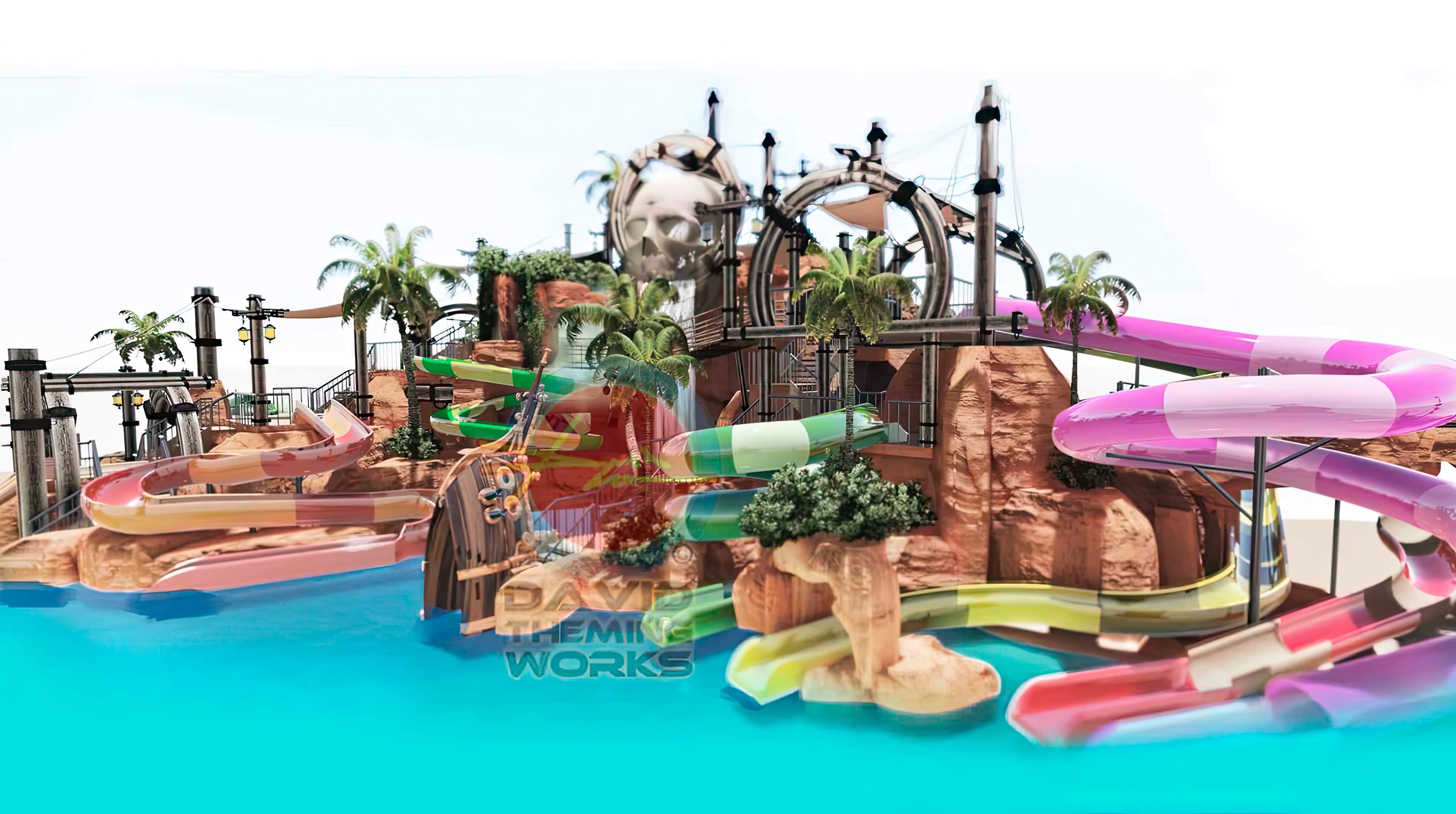 contratar diseño de piscina pirata personalizada diseño de piscinas temáticas con toboganes y cuevas pirata